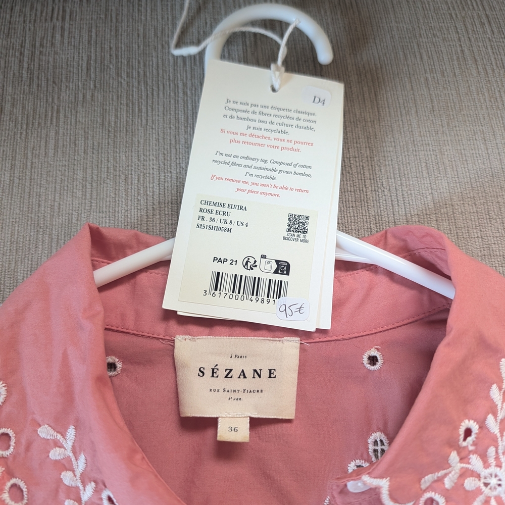 Embroidered Pink Eyelet Button-Up Blouse - Picture 5 of 7